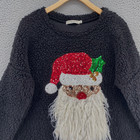 Chance Or Fate Sweater Womens Large Black Ugly Christmas Santa Fleece Sequins