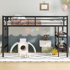 Twin Size Metal Loft Bed Frame With Storage Shelf   ladder And Guardrails For Kids