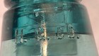 H g  Co  Electric Insulator Teal Blue 4  Antique Glass With Bubbles Aqua Blue