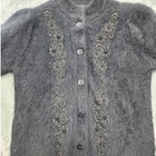 Vintage 80s Lee Sands Sweater Womens Os Black Rabbit Angora Hair Cardigan Beaded