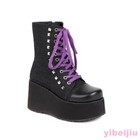 Women s Casual Round Toe Rivet Platform High Wedge Heel Boots Lace Up Shoes Hot