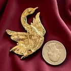 Swan Brooch Vintage Large Bird Figural Gold Tone Statement Pin