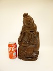 Antique Carved Bamboo Wood Figure Immortal With Flute   Pelican Bird Asian