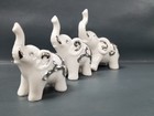 Vtg Set 3 White Elephant Gift Porcelain Figurines Silver Inlay Rhinestone Swirls
