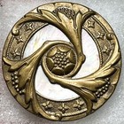Victorian Metal Button Brass Swirling Botanical Over Mother Of Pearl