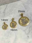 14k Solid Yellow White Gold Saint Michael Religious Pendant Charm Round 14 Karat