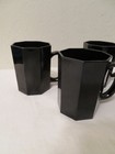 Vtg Mid Century Set Of 4 Arcoroc Black Hexagonal Mugs Cups