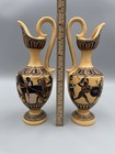 Signed D  Vassilopoulos Vase Set Of 2 Greek Pottery Warriors Fighting Athena