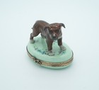 New French Limoges Trinket Box Pit Bull Terrier Dog On Beautiful Floral Box