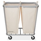 Open Box - Commercial Divided Rolling Canvas Bin Laundry Hamper On Wheels  White