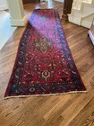 Vintage Hand Knotted Wool Rug Runner Late 40   s-50   s Red blue 12 5 Ftx39 Inch