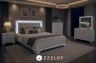 New Led White 5pc Queen King Twin Full Modern Glam Bedroom Set Bed d m n c