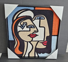 Bp Home Picasso Face Cubism 17x17 Woven Embroidered Textile Wall Art