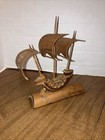 Vintage Wooden 3 Mast Sailing Clipper Ship Hand Carved Nautical Folk Model
