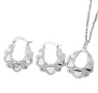 Frilly Heart Pendant Necklace And Earrings Set Sterling Silver