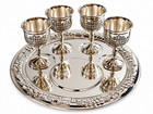 Large Communion Set Silver Plated 4 Cups  Serving Tray  Plate   Canvass Bag