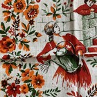 Vintage Linen Tea Towel Kitchen Garden Flowers Red Orange 1970s Birds Couple