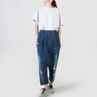 Women s Retro Denim Drop Crotch Pants Loose Jeans Ripped Casual Trousers Baggy