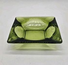 Vintage Ashtray Green Amber Glass Square Ash Tray 4 5  X 4 5 