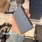 Nwt Coach Refined Pebble Leather Zip Lanyard Card Case Caj45 Gunmetal pale Lapis