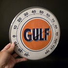 12  Antique Vintage Style Round Gulf Oil Wall Thermometer Sign