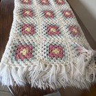Vtg Handmade Granny Square Afghan Crochet Throw Blanket Pastel 39x72 Cottagecore