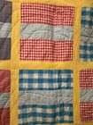 Vintage Handmade Gingham Patchwork Quilt Hand Quilted Floral 75x63