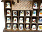Vintage Thimble Wood House Shaped Display Shelf Includes 25 Thimbles
