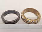 Lot Of 2 Vintage Chunky Brass   Silver Metal   Dark Wooden Bangles From India