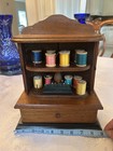 Vintage  Wood Sewing Box Spool Holder Pin Cushion