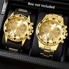 Geneva Quartz Mens Analog Chronograph Watch 45mm Gold Tone Blue Dial Strap