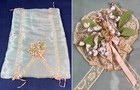 Blue Pink Silk Rosette Lace Trim Boudoir Lingerie Handkerchief Hanky Holder Vtg 