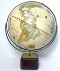 Vintage Replogle World Classic Globe Brass Wood Stand 12  Tilt Axis Mcm Decor
