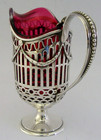 Stunning Rare American Gorham Sterling Silver Cranberry Glass Jug C1880 Antique