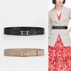 Real Leather Waist Belt Gold Alloy Buckle Fashion Women s Dress Coats Waistband