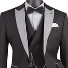 Vinci Men s Black 3-piece Slim-fit Tuxedo Suit W  Bow-tie - New