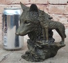 Art Deco Marble Bronze Sculpture Statue Wolf Head Bust Wild Life Garden Figurine