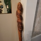 56  Handmade Corn Broom W  Carved Twist Wood Handle Rustic Primitive Folk Art