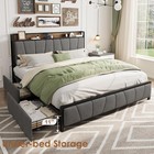 Full Queen King Size Upholstered Bed Frame W charging Station 2 Drawer Headboard