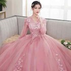 Ball Gown Women Evening Dresses Appliques Long Sleeves Prom Birthday Party Gowns