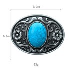 Belt Buckle For Men Turquoise Western Cowboy Belt Buckle With Silver Engraved