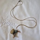 Hummingbird Necklace Carved Wooden Hand Painted Artisan Gold Color Long Chain 