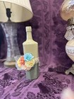 Decorative Wine Bottle Stained Glass  Vase Upcycled Hand Painted Warm Green