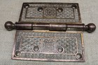 Old Door Hinge 5 X 5  Fancy Mansion Nickel Brass Vintage Flowers Ferns Rare Ball