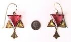 Pair Of  Antique Art-deco Raspberry   Citrine Colored Crystal Earrings