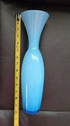 Light Blue W  Dark Blue Glass Vase Over 12 Inches Tall  White Inside 