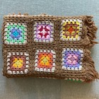 Vintage Multicolor Granny Square Crochet Throw Blanket 54x42 Fringed Edges Boho