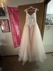 Nox Anabel Blush Beaded Lace Tulle V-neck Ballgown Prom Dress Size 14