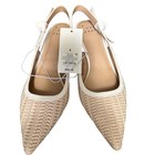 Nib   Nwt Milan Heels Women 8 Beige Nib Woven Raffia Slingback Kitten Heel Knot
