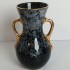 Vintage Flower Vase Black White W Gold Double Handles  82 U s a Made 8 5  Tall